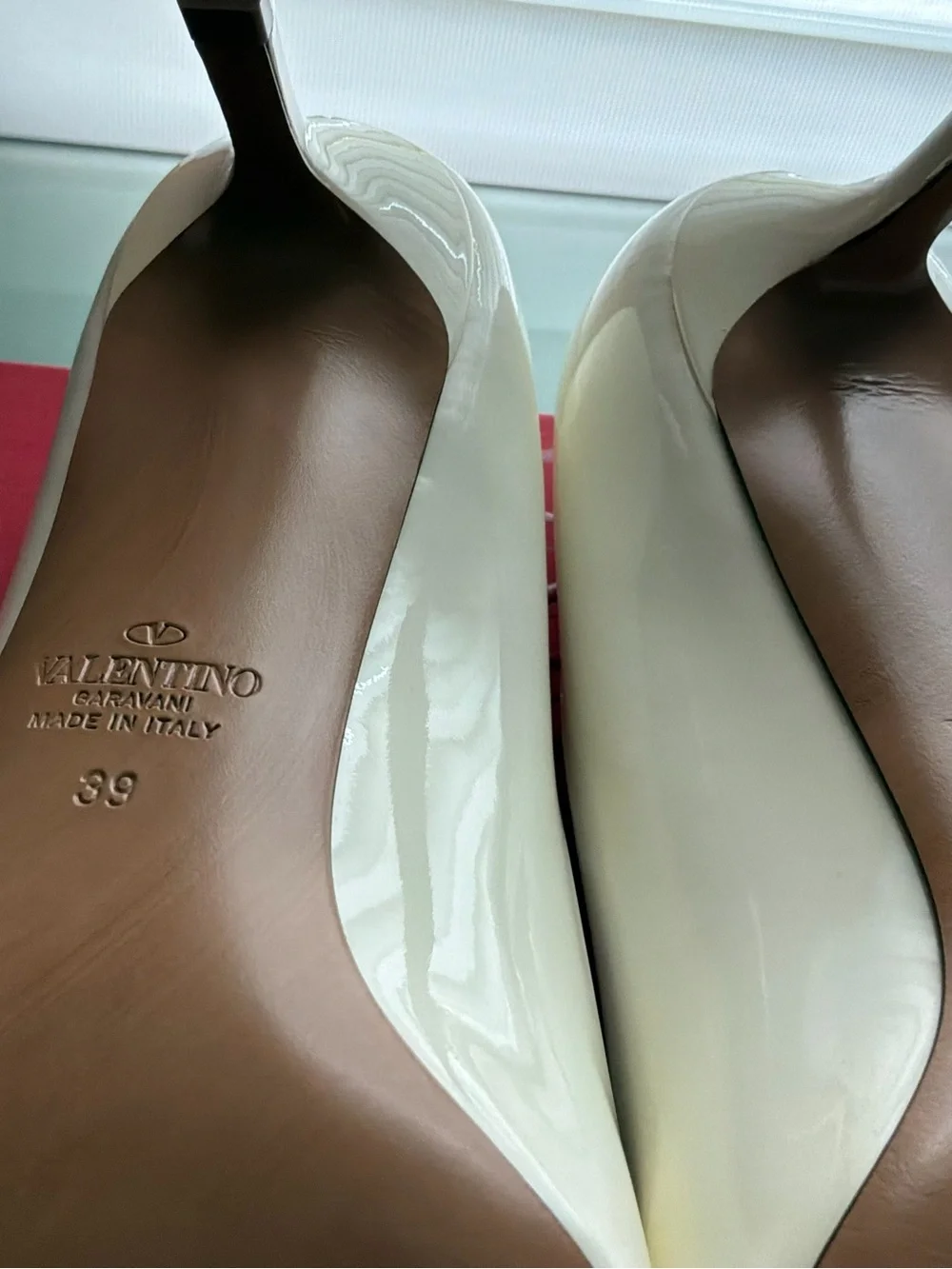 Valentino White Patent Leather Pointed Toe Pumps with Pyramid Stud